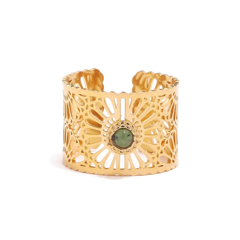 Floral Stainless Steel 18K Gold Plated Ring - PEACHY ACCESSORIES