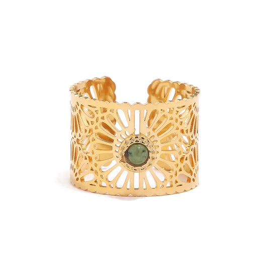 Floral Stainless Steel 18K Gold Plated Ring - PEACHY ACCESSORIES