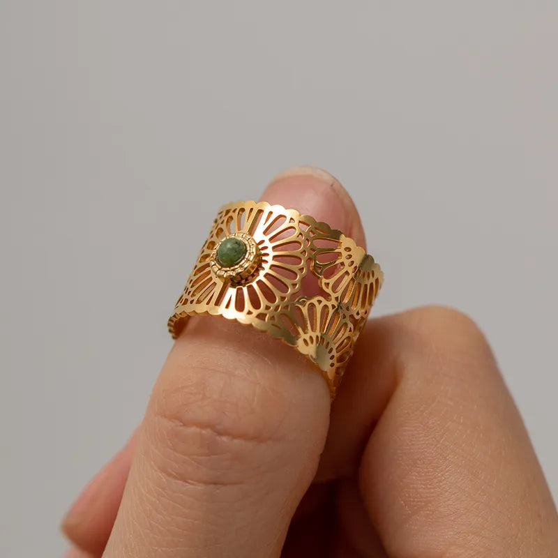 Floral Stainless Steel 18K Gold Plated Ring - PEACHY ACCESSORIES