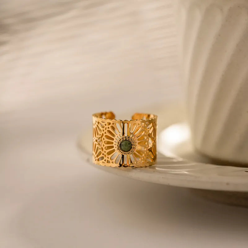 Floral Stainless Steel 18K Gold Plated Ring
