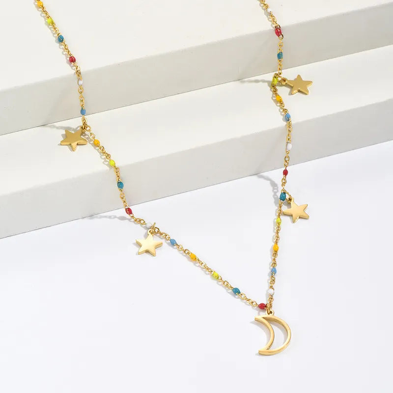 Star Moon Stainless Steel 14K Gold Plated Pendant Necklace - PEACHY ACCESSORIES