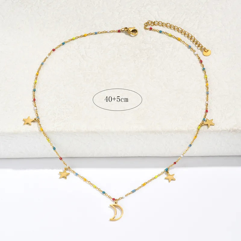Star Moon Stainless Steel 14K Gold Plated Pendant Necklace - PEACHY ACCESSORIES