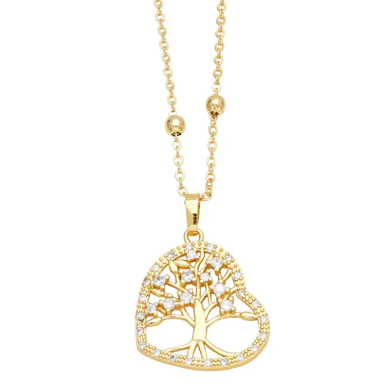 Tree of Life Zircon 18K Gold Plated Pendant Necklace - PEACHY ACCESSORIES