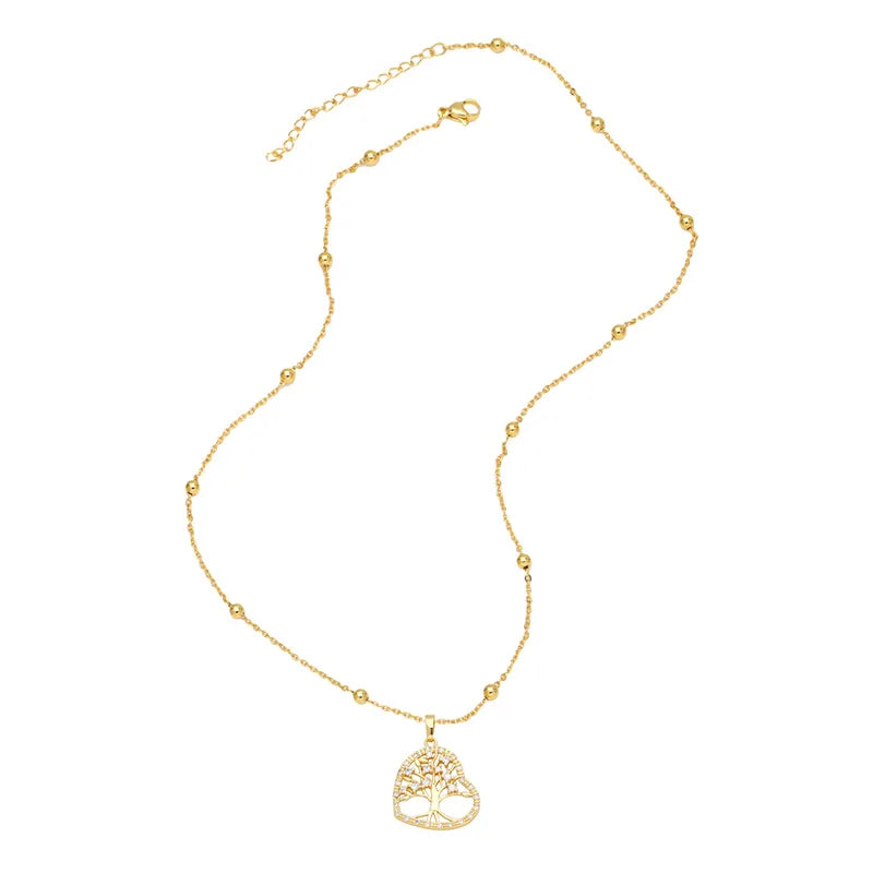 Tree of Life Zircon 18K Gold Plated Pendant Necklace - PEACHY ACCESSORIES