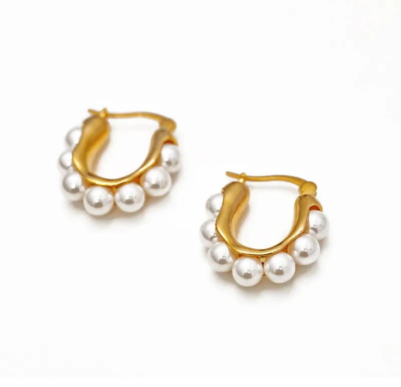 Pearl Hoops 18K Gold Plated Earrings - PEACHY ACCESSORIES