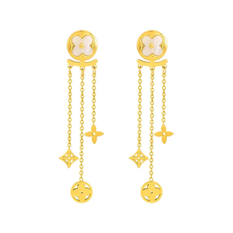 Lucky Clover Tassel Earrings - 18K Gold Plated