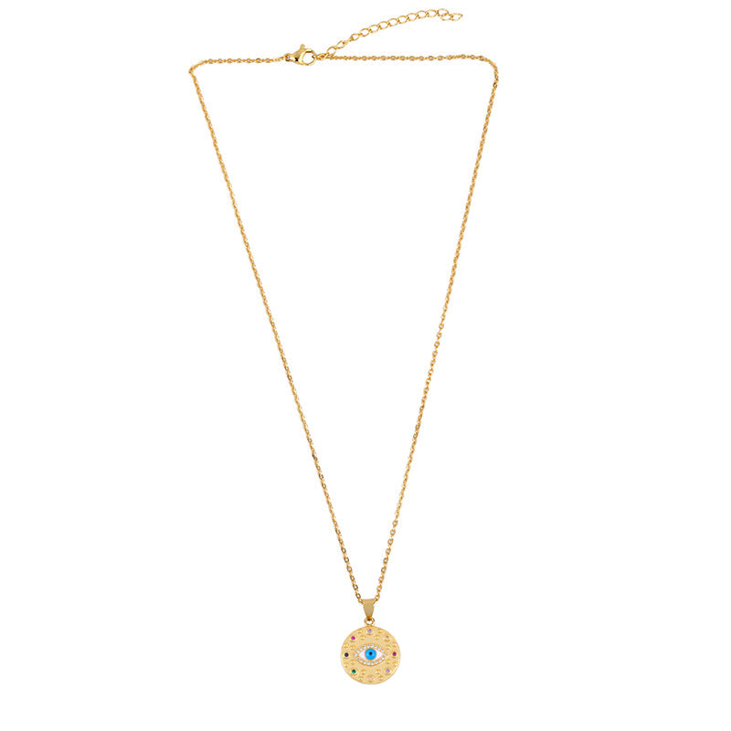 Round Evil Eye 18K Gold Plated Necklace - PEACHY ACCESSORIES