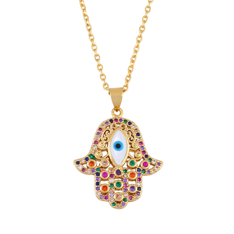 Hamsa 18K Gold Plated Diamond Necklace - PEACHY ACCESSORIES