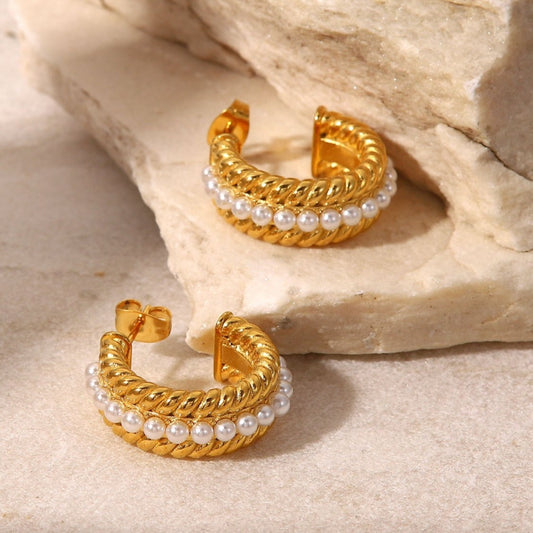 Elegant Cinderella Pearl Earrings 18K Gold Plated