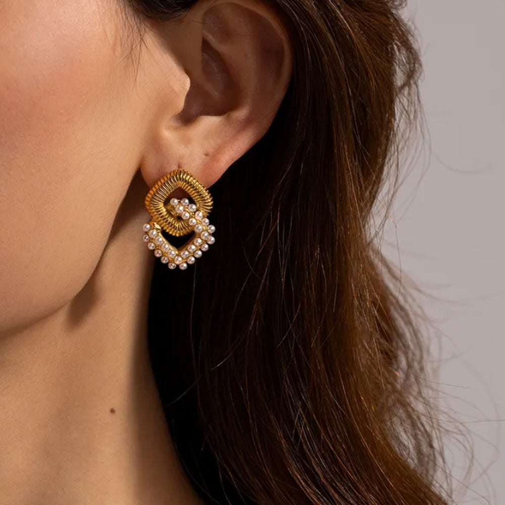 Classic Square Pearl Earring - 18K Gold Plated