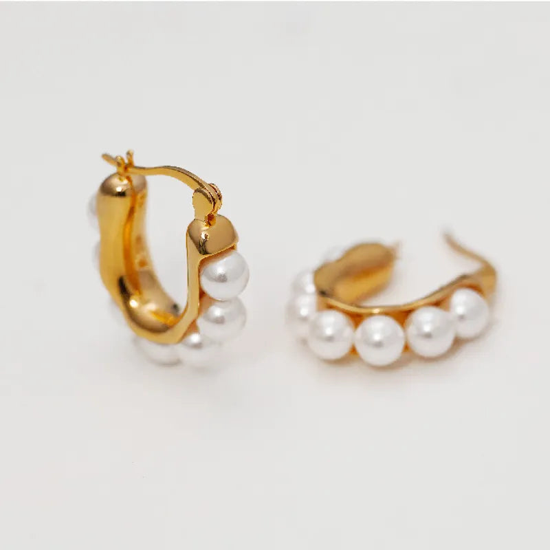 Pearl Hoops 18K Gold Plated Earrings - PEACHY ACCESSORIES