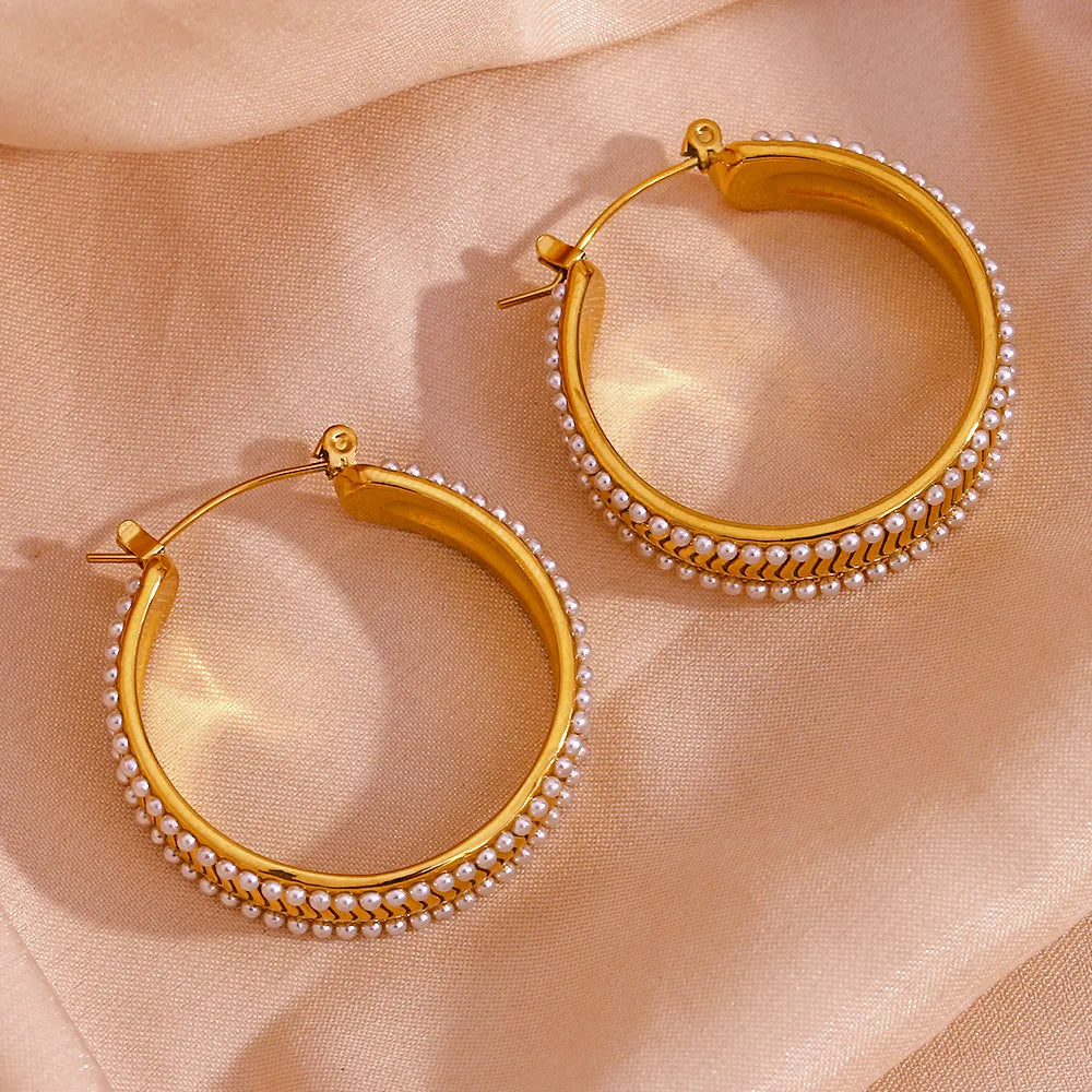 Classic Diva Pearl Hoops 18K Gold Plated
