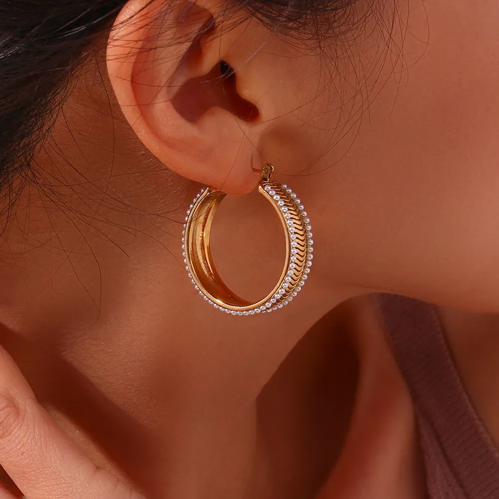 Classic Diva Pearl Hoops 18K Gold Plated