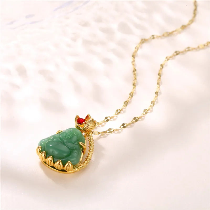 Buddha Jade Zircon 18K Gold Plated Pendant Necklace - PEACHY ACCESSORIES