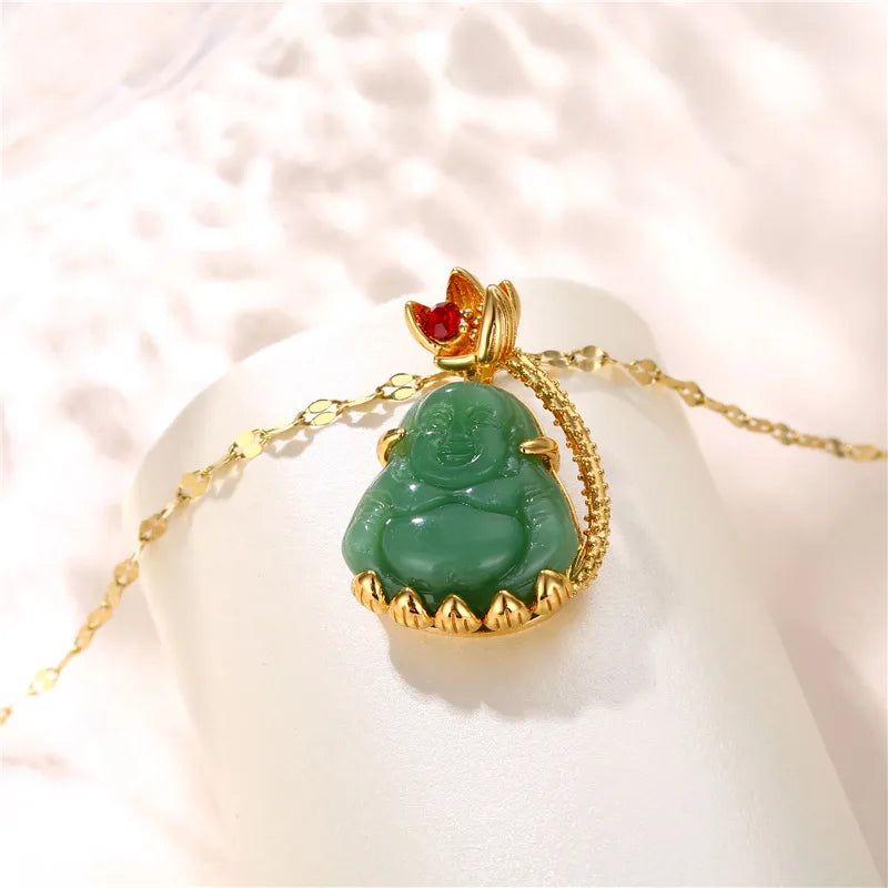 Buddha Jade Zircon 18K Gold Plated Pendant Necklace - PEACHY ACCESSORIES