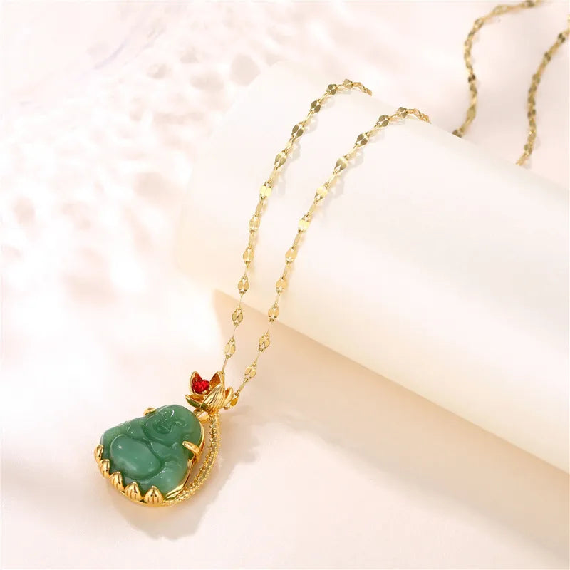 Buddha Jade Zircon 18K Gold Plated Pendant Necklace - PEACHY ACCESSORIES