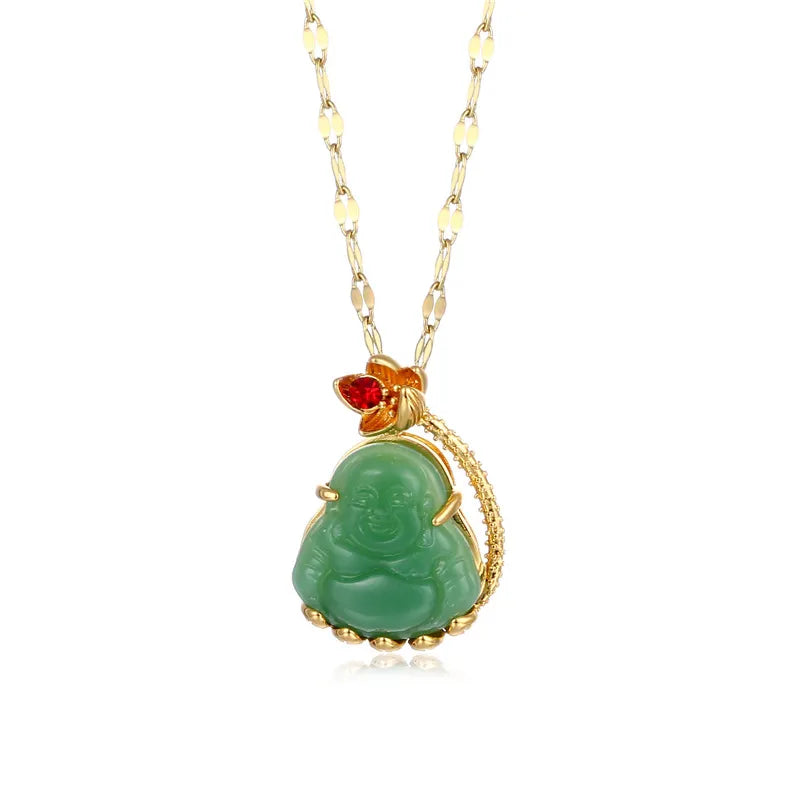 Buddha Jade Zircon 18K Gold Plated Pendant Necklace - PEACHY ACCESSORIES