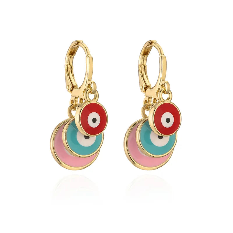 Evil Eye 18K Gold Plated Enamel Dangling Earrings - 1 Pair - PEACHY ACCESSORIES