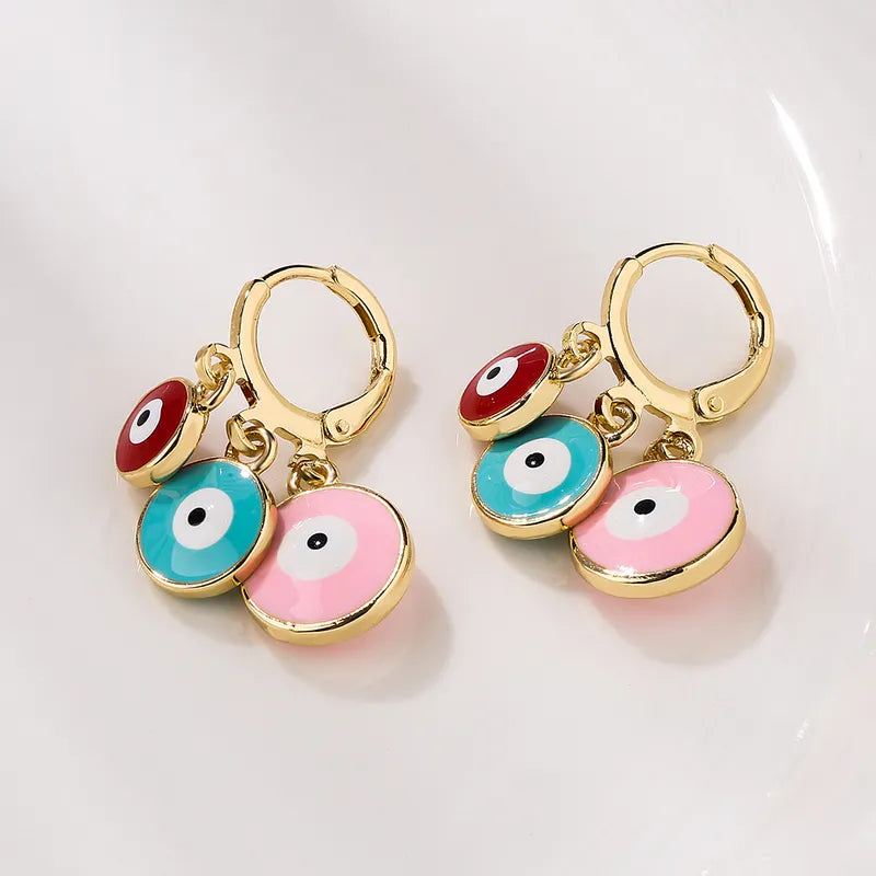 Evil Eye 18K Gold Plated Enamel Dangling Earrings - 1 Pair - PEACHY ACCESSORIES