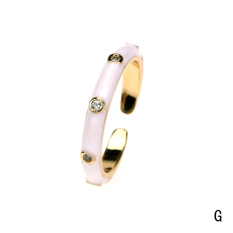 Fashion Enamel Geometric Copper Inlaid Zircon Open Ring - PEACHY ACCESSORIES