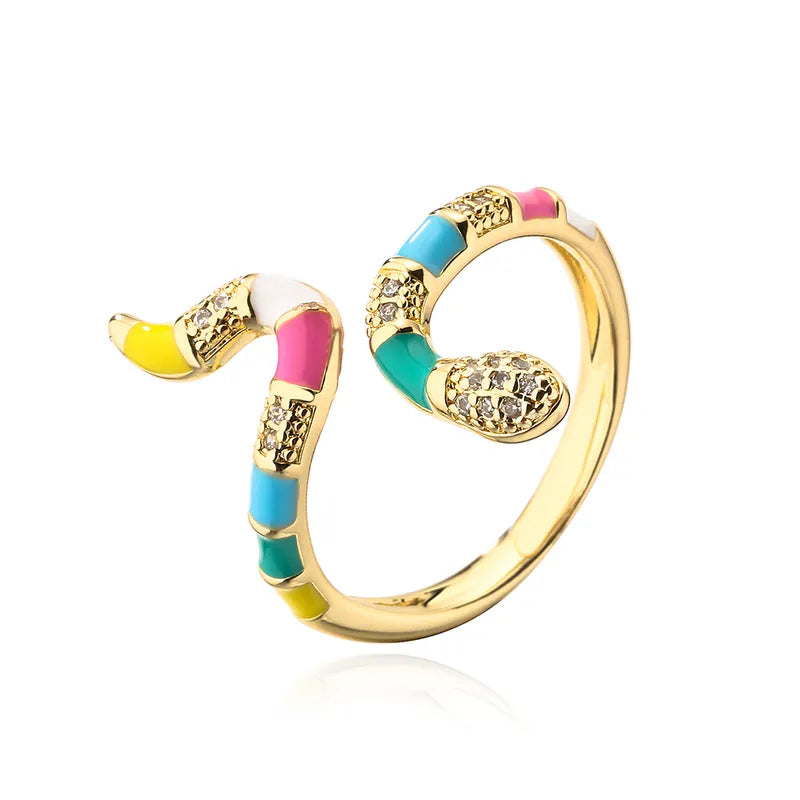 Serpent Enamel Gold Plated Zircon Ring - PEACHY ACCESSORIES