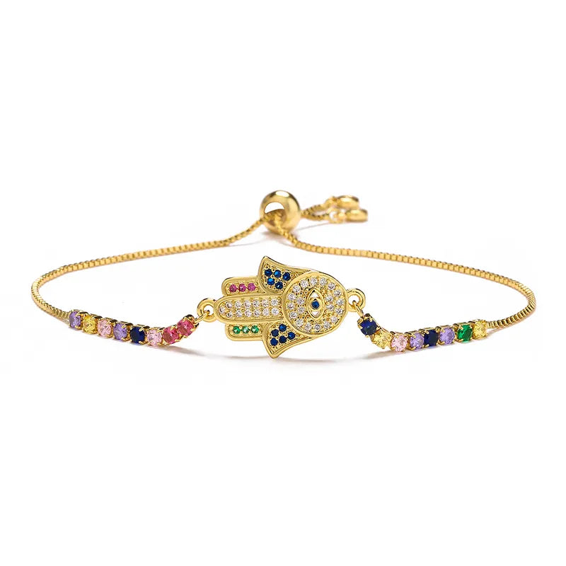 Hamsa & Evil Eye 18K Gold Plated Zircon Bracelet - PEACHY ACCESSORIES