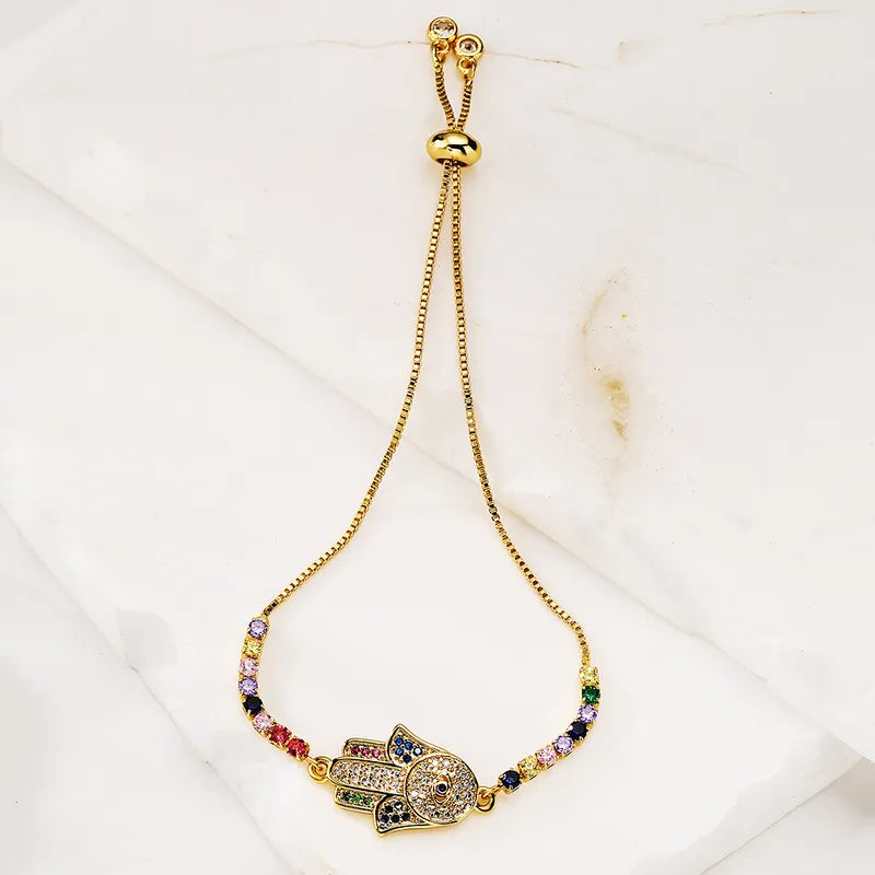 Hamsa & Evil Eye 18K Gold Plated Zircon Bracelet - PEACHY ACCESSORIES