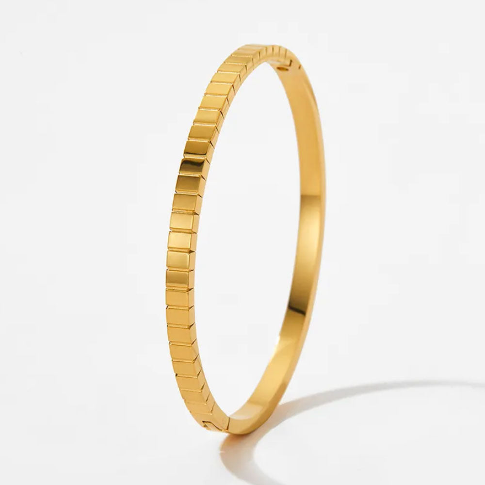 Square Stripe Kada Bangle - 18K Gold Plated