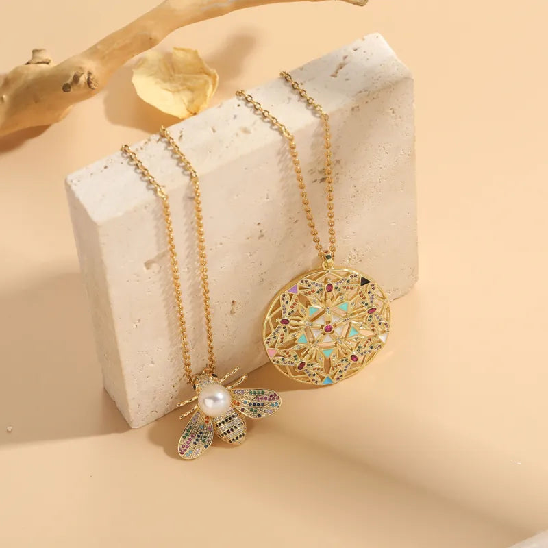 Bee Stainless Steel Zircon 14K Gold Plated Pendant Necklace - PEACHY ACCESSORIES