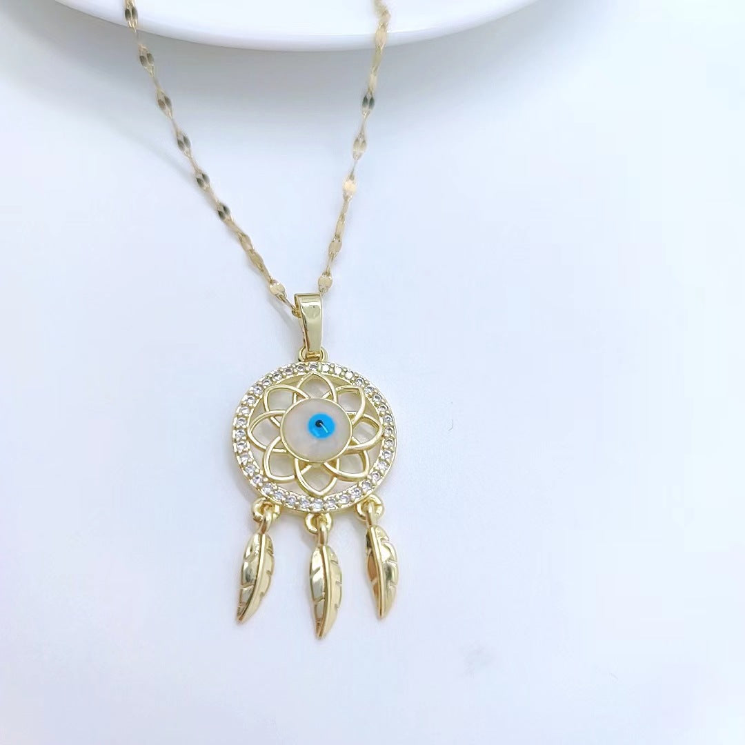 Round Evil Eye Dream Catcher Stainless Steel Necklaces - PEACHY ACCESSORIES