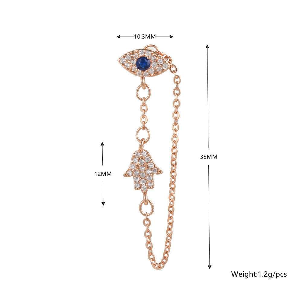Evil Eye with Hamsa Chain Zircon Earrings - PEACHY ACCESSORIES
