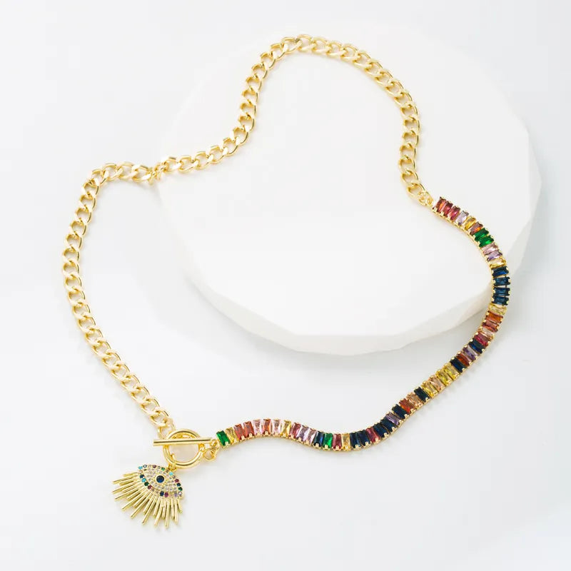 Evil Eye Gold Plated Colorful Zircon Pendant Necklace - PEACHY ACCESSORIES