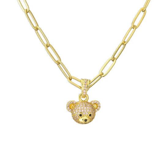 Cute Teddy Necklace - Zircon 18K Gold Plated - PEACHY ACCESSORIES