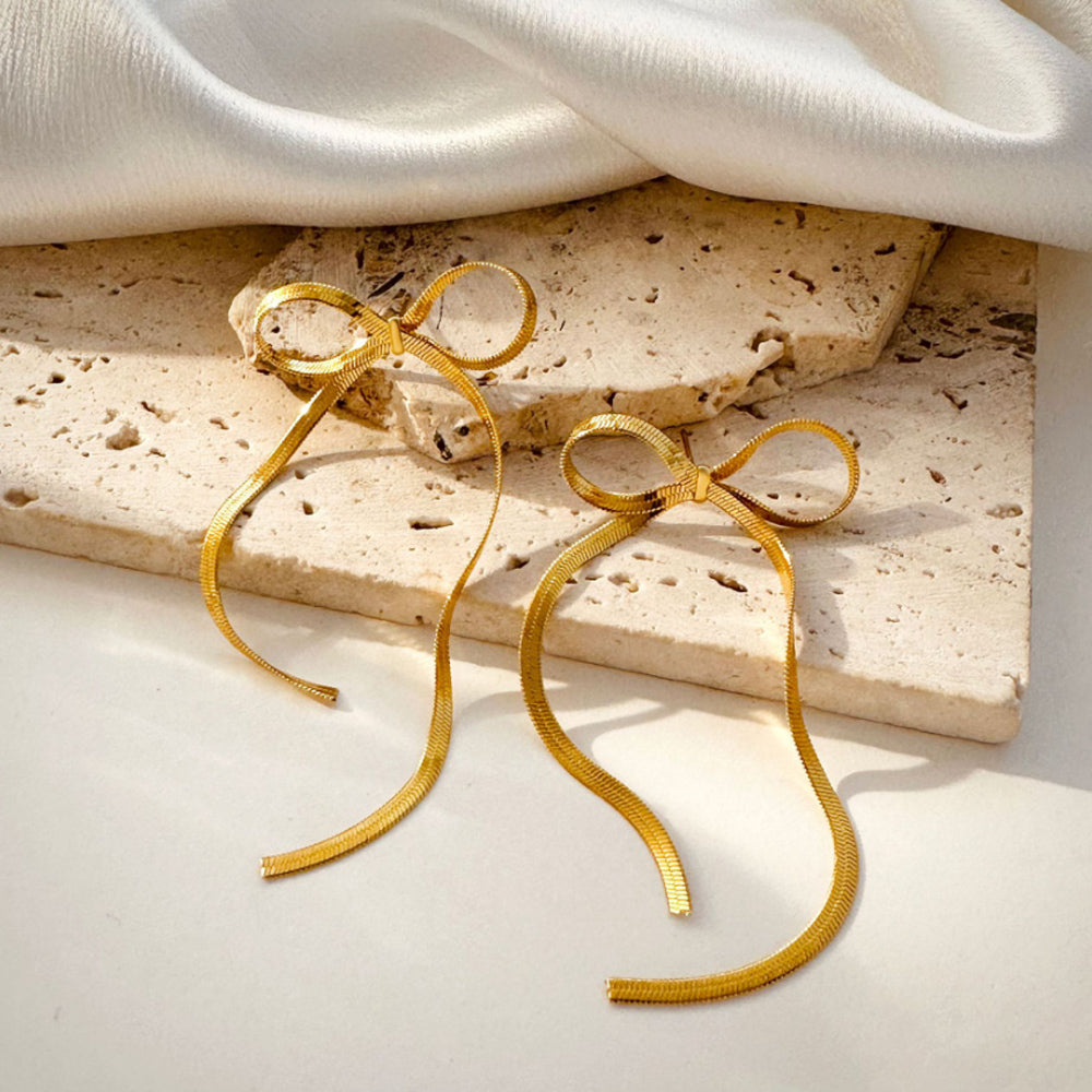 Gold Bow Earrings - 18K Gold Plated