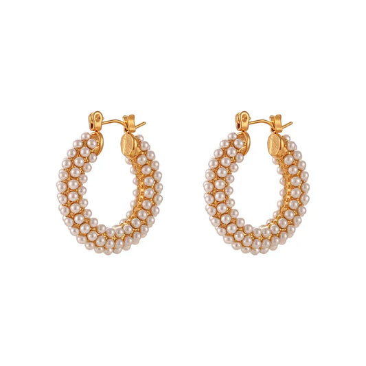 Diana Pearl Hoop Earrings 18K Gold Plated