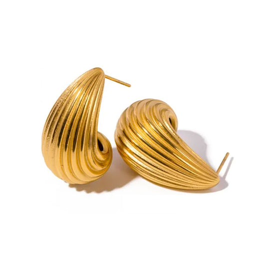 Stripe Textured Drop Earrings 18K Gold Plated