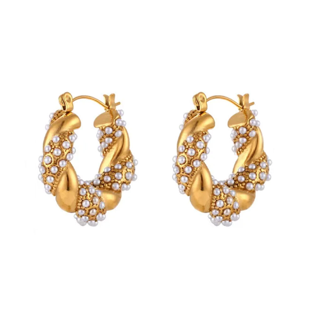 Elegant Pearl Hoops 18K Gold Plated