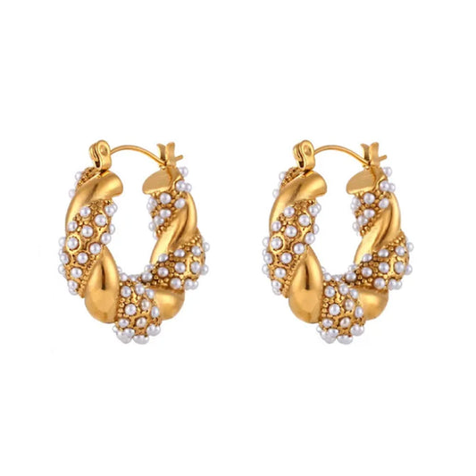 Elegant Pearl Hoops 18K Gold Plated