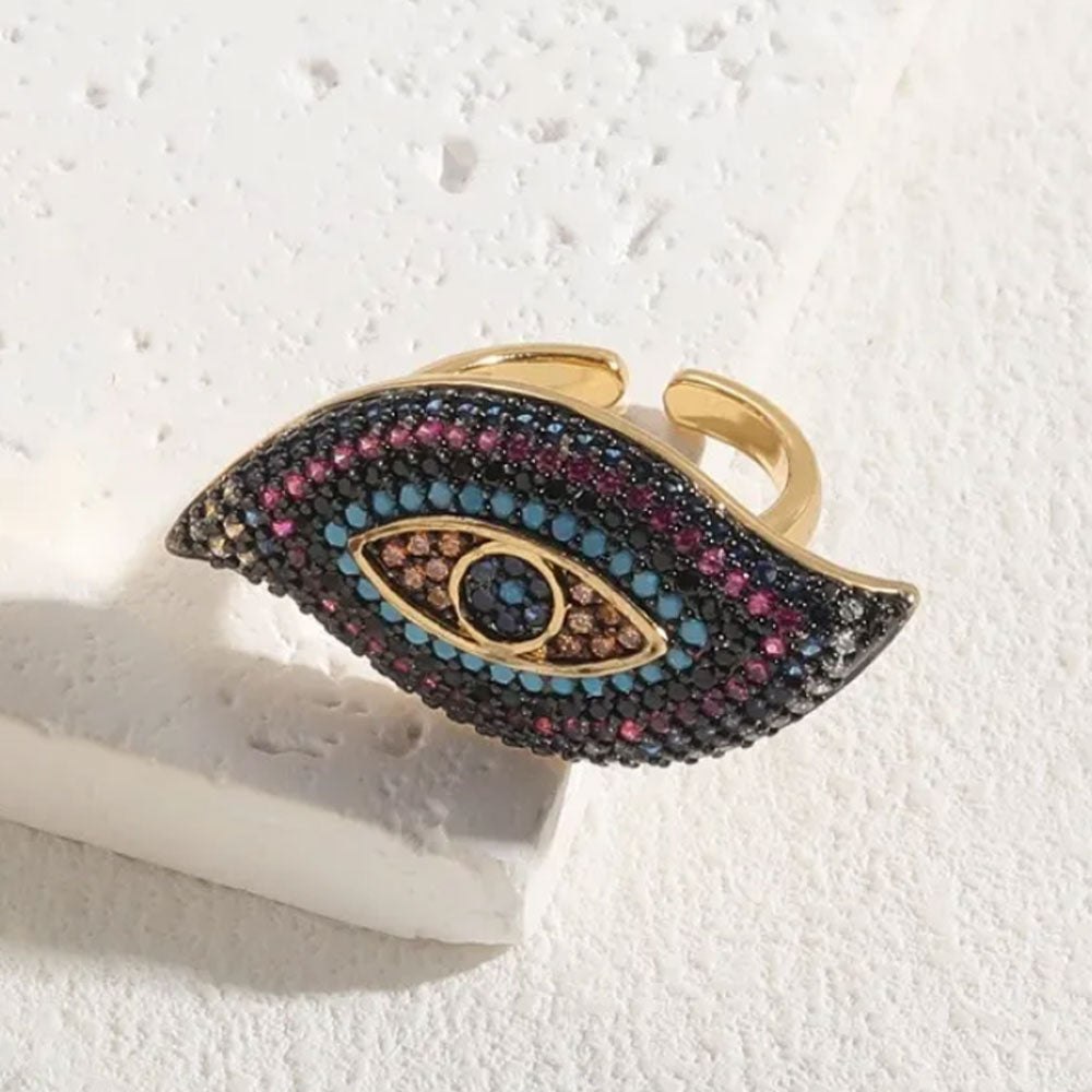 Luxurious Evil Eye Ring - 14K Gold Plated