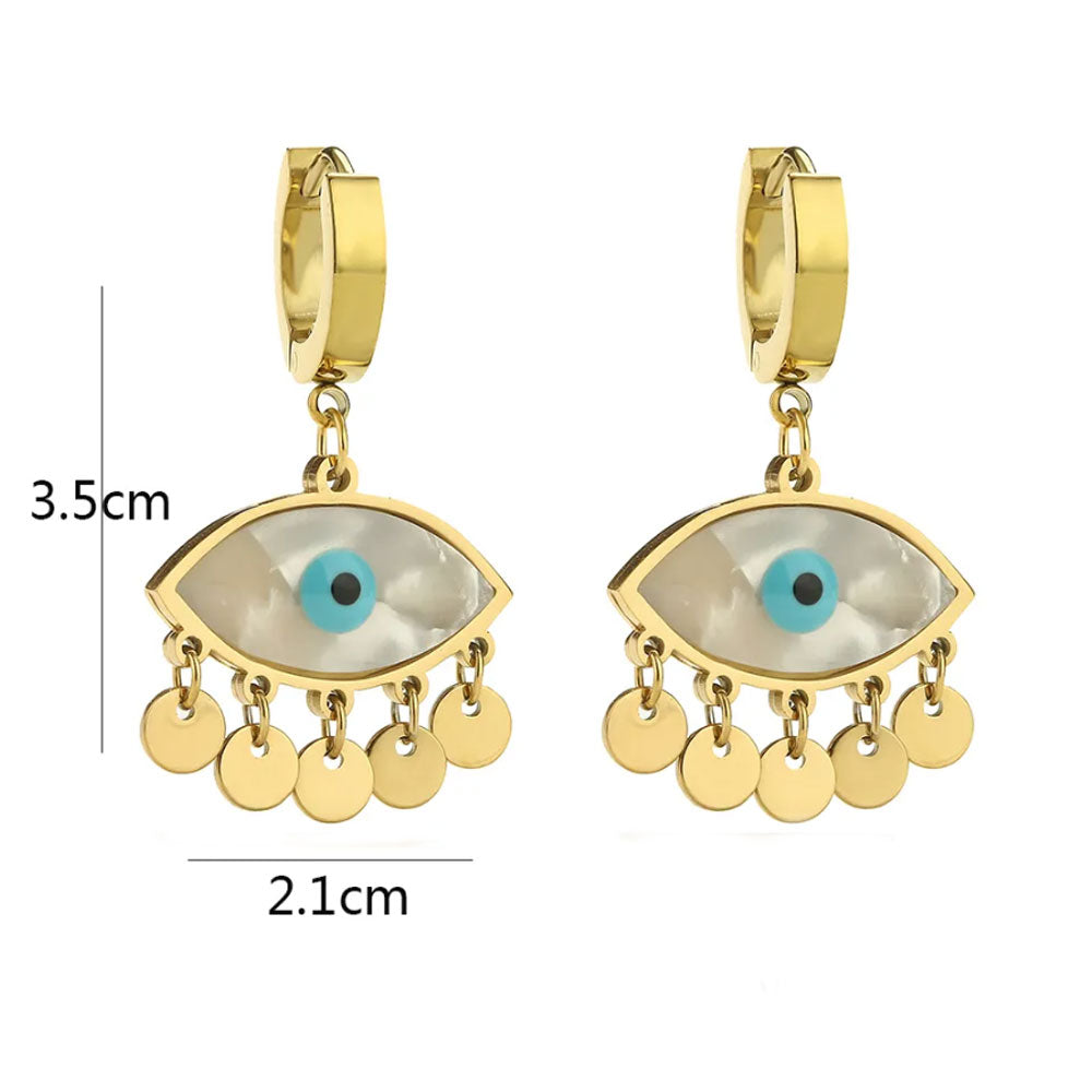 Classic Evil Eye Dangler Hoop Earrings 18K Gold Plated