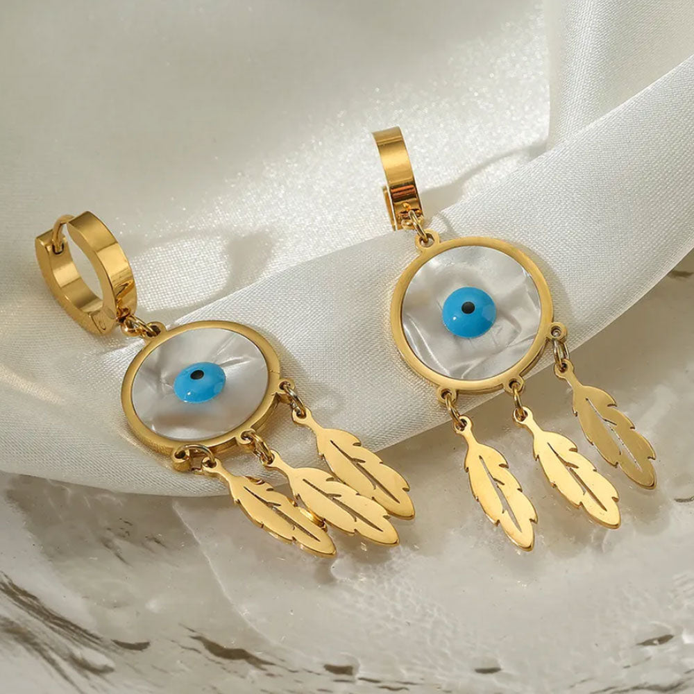 Classic Evil Eye Dangler Hoop Earrings 18K Gold Plated