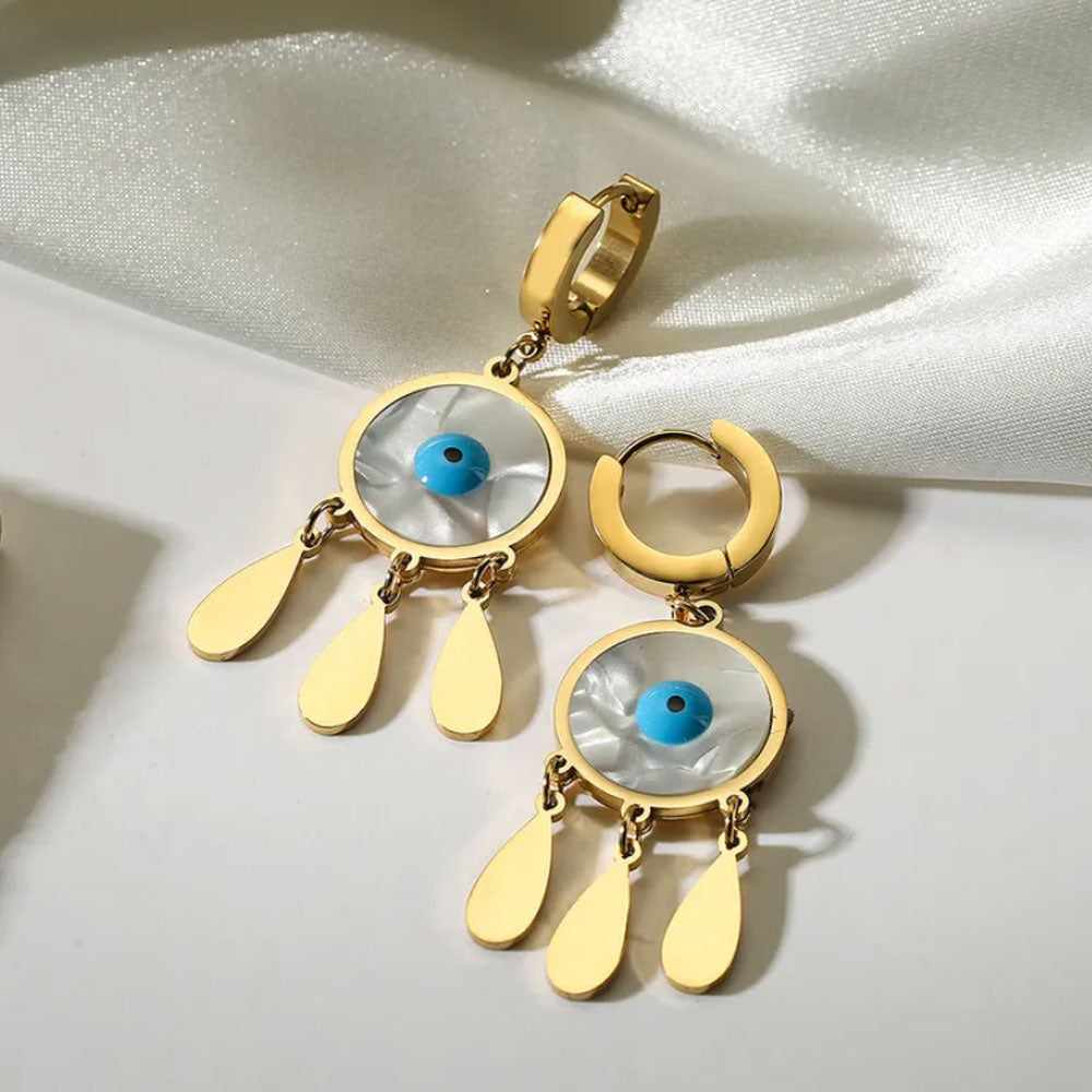Classic Evil Eye Dangler Hoop Earrings 18K Gold Plated