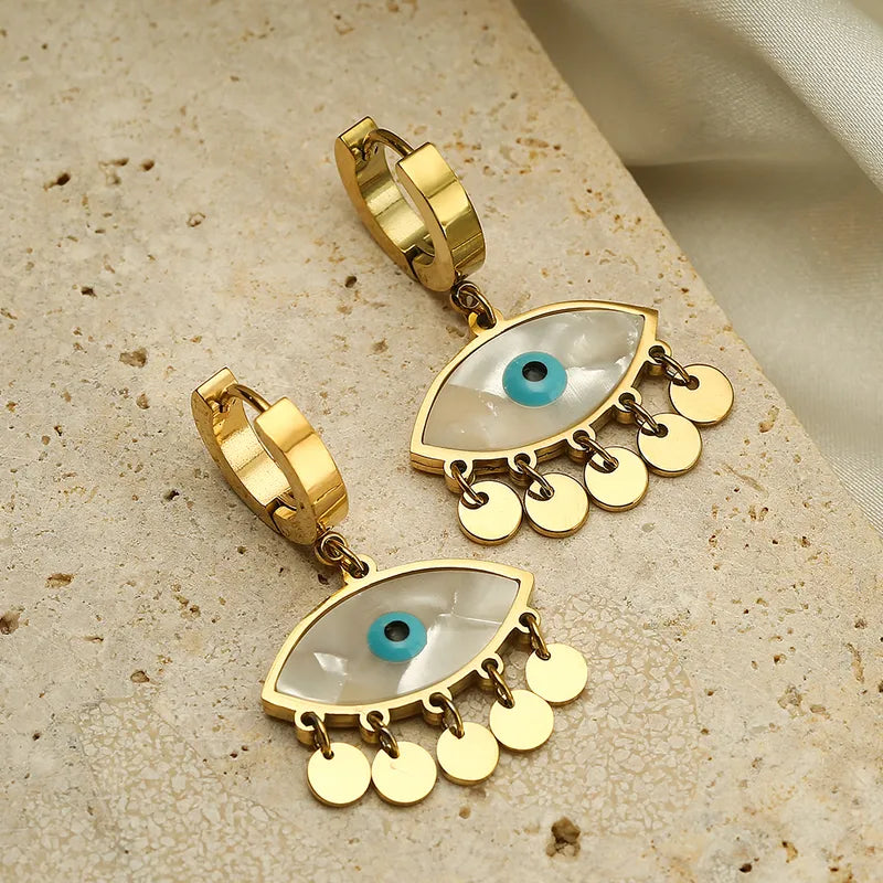 Classic Evil Eye Dangler Hoop Earrings 18K Gold Plated