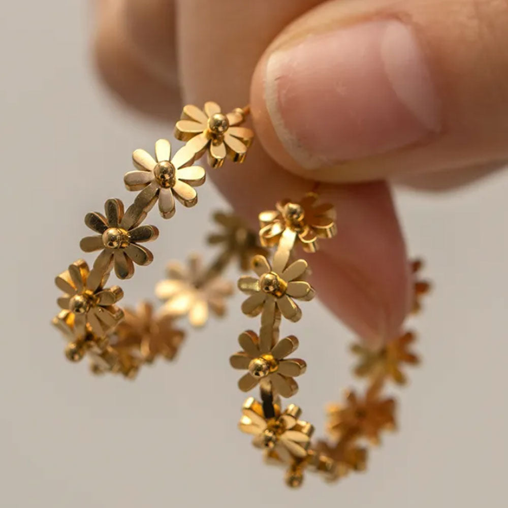 Elegant Floral Hoops - 18K Gold Plated