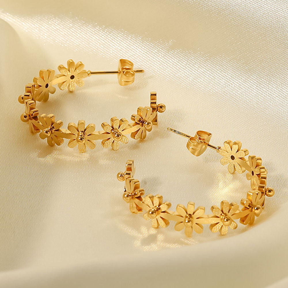 Elegant Floral Hoops - 18K Gold Plated
