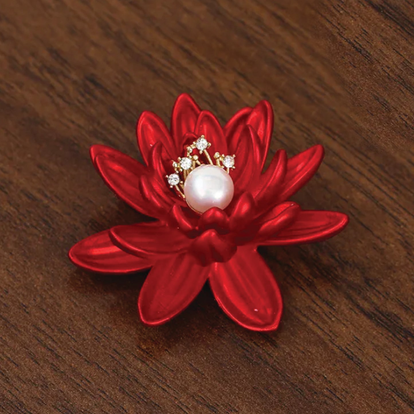 Red Flower Pearl Brooch