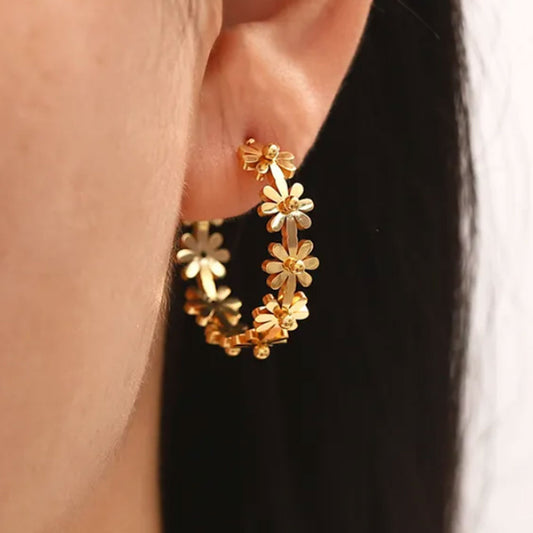 Elegant Floral Hoops - 18K Gold Plated