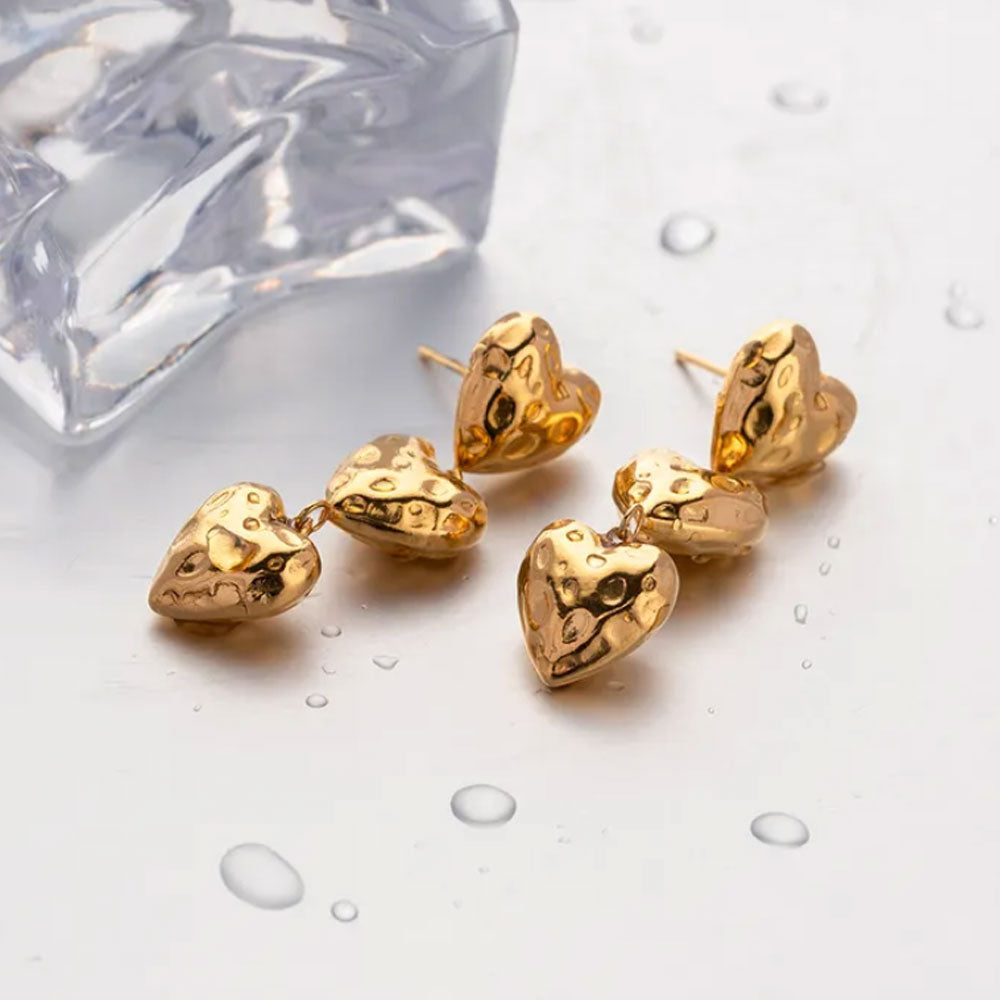 Classic Textured Heart Earring - 18K Gold Plated