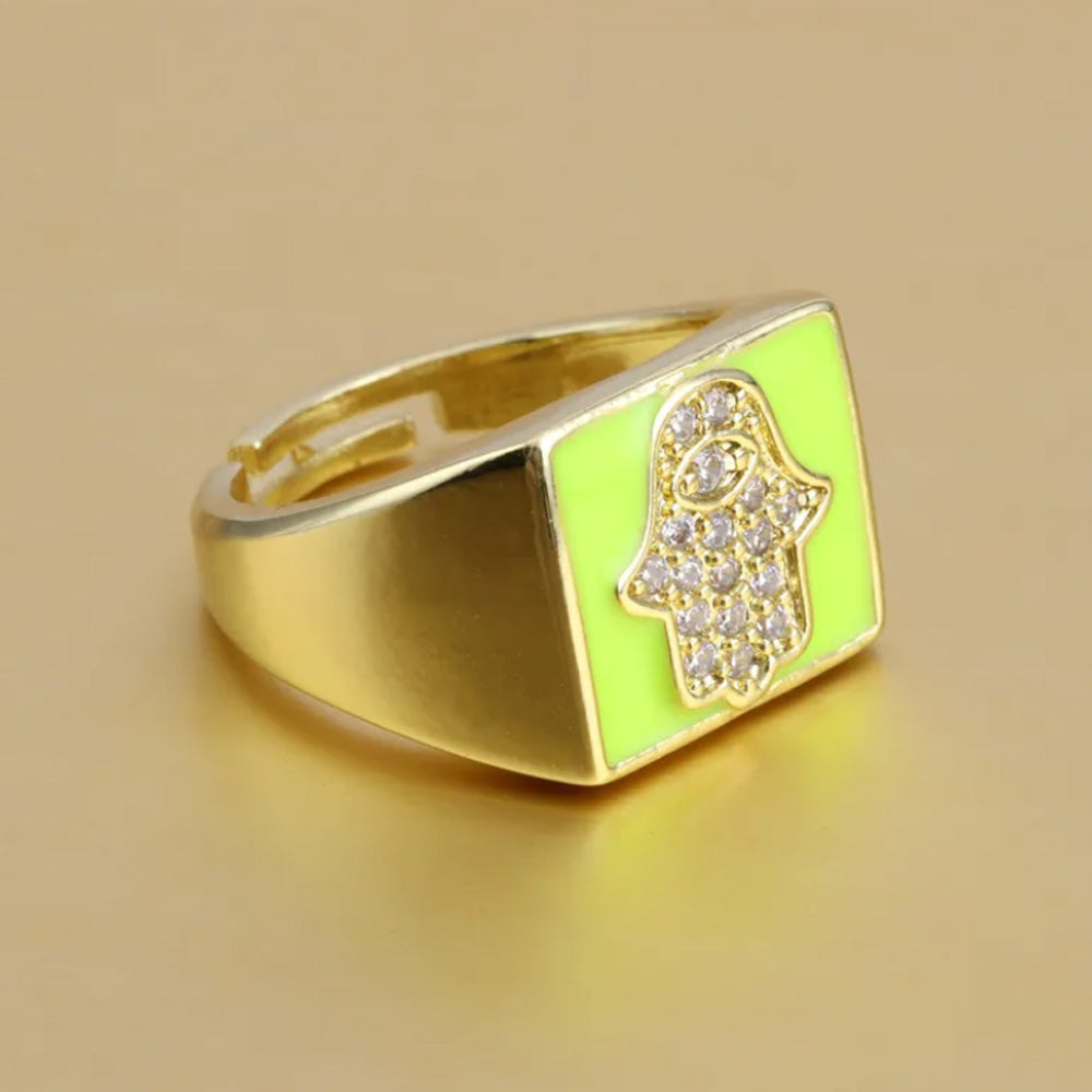 Enamel Zircon Adjustable Gold Plated Ring - PEACHY ACCESSORIES