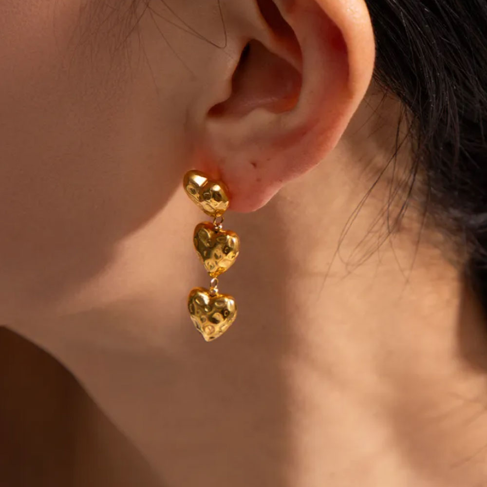 Classic Textured Heart Earring - 18K Gold Plated